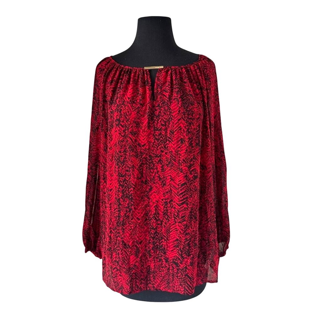 Michael Kors Red Geometric Long Sleeve Shirt - Medium